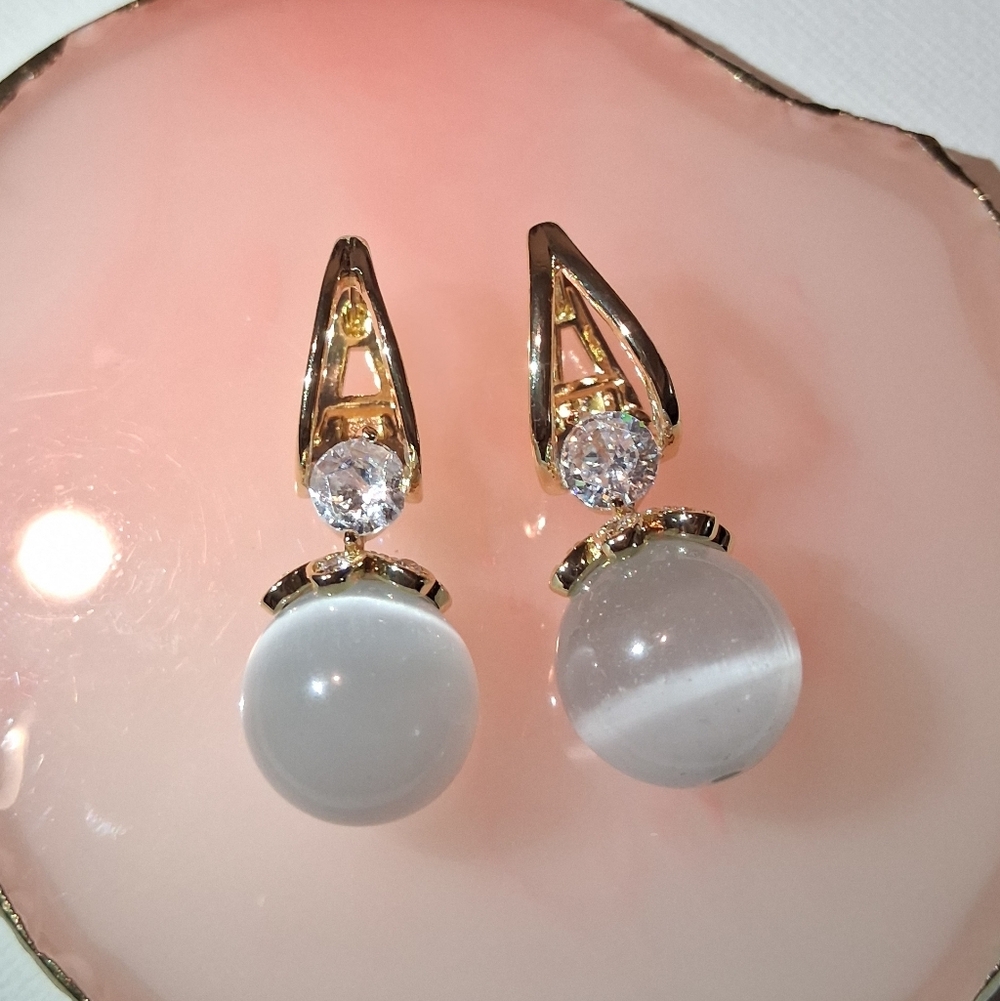 14k Gold Plated With Glass Beads & Clear Cubic Zirconia Earrings